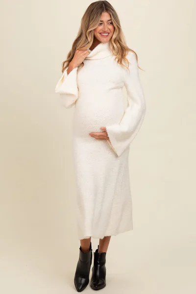PinkBlush Ivory Turtleneck Bell Sleeve Maternity Sweater Dress