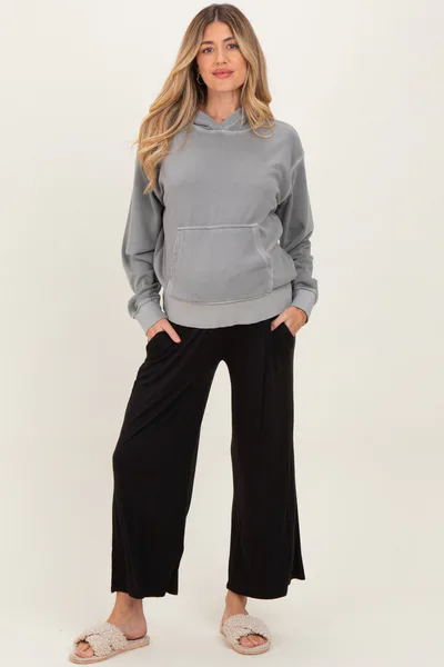 PinkBlush Black Wide Leg Ankle Maternity Lounge Pants