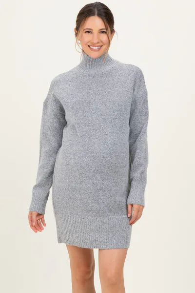 PinkBlush Heather Grey High Neck Sweater Maternity Mini Dress