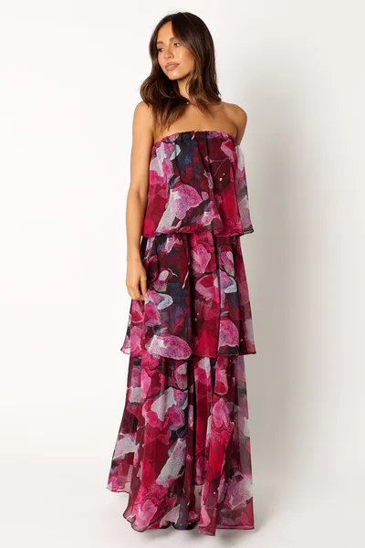 Petal & Pup Bloom Strapless Maxi Dress - Purple Floral