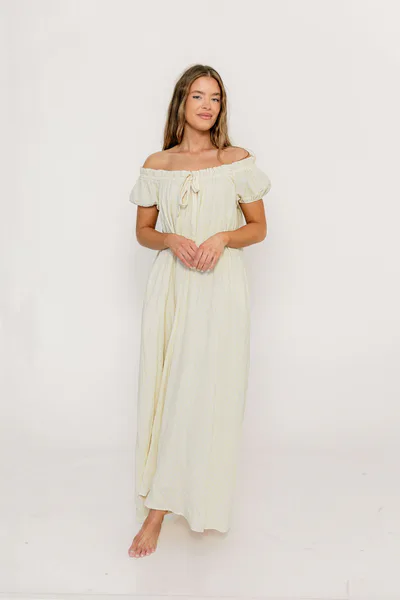 Worth Collective Ensley 100% Cotton Maxi Dress in Custard Plaid - Bump Friendly