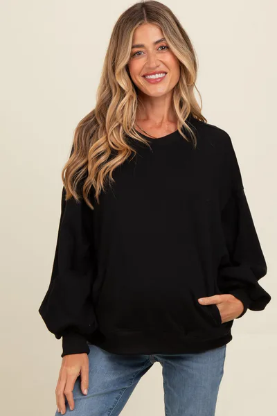 PinkBlush Black Oversized Balloon Sleeve Maternity Sweatshirt