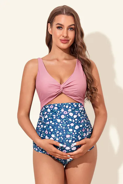 Summer Mae One Piece Floral Criss Cross Cutout Maternity Swimwear
