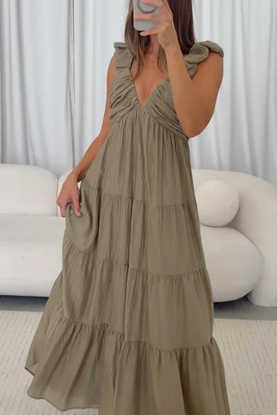 Worth Collective Katy Pleated Bodice Maxi Dress in Light Olive - Bump Friendly *7/31 PRE-ORDER*