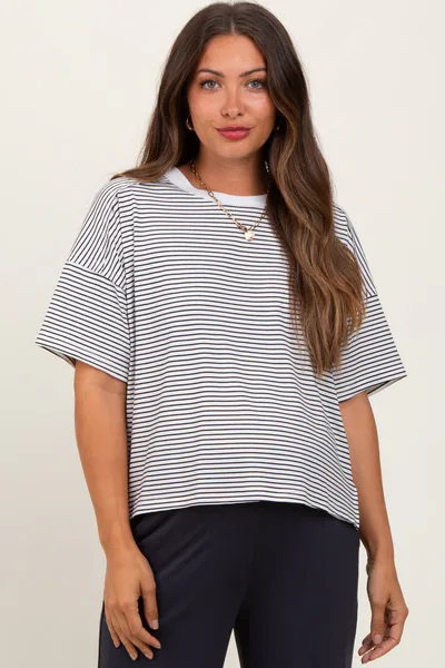 PinkBlush Black Striped Drop Shoulder Short Sleeve Maternity Top