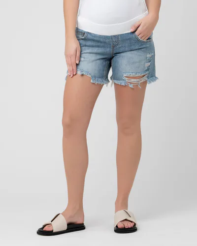 Ripe Maternity Distressed Denim Short Pale Blue
