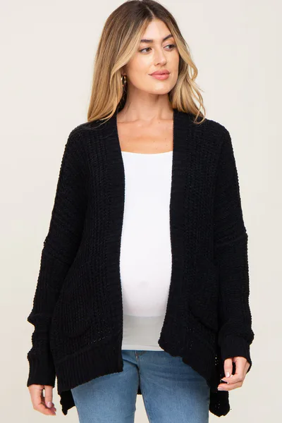 PinkBlush Black Chunky Knit Oversized Maternity Cardigan