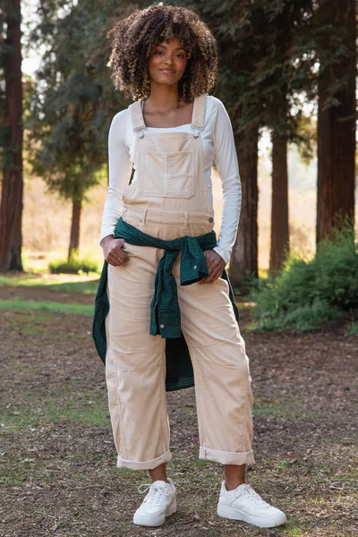PinkBlush Cream Corduroy Rolled Cuff Barrel Leg Maternity Overalls