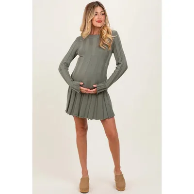 Target Pinkblush Olive Wide Rib Maternity Mini Sweater Dress Small
