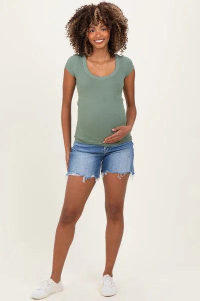 PinkBlush Sage Ribbed Rounded Square Neck Maternity Top