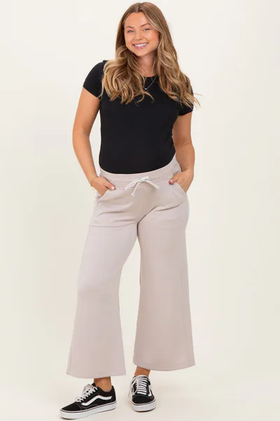 PinkBlush Beige Ankle Wide Leg Maternity Lounge Pants