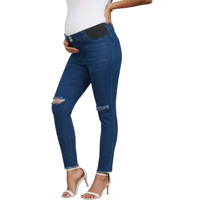 Target INSPIRE CHIC Women's Maternity Skinny Jeans Ripped High Waist Side Panel Pregnancy Jeans High Stretchy Denim Pants with Pockets 2026 Meduim Deep Blue