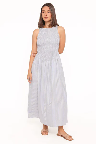 Petal & Pup Tony Maxi Dress - Brown/Blue Stripe