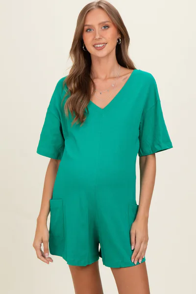 PinkBlush Green Scoop Neck Maternity Romper