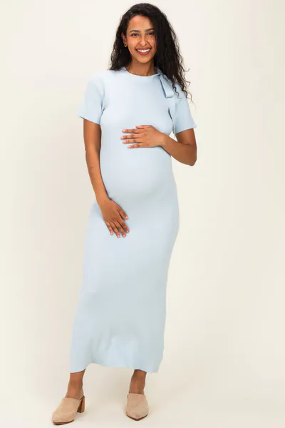 PinkBlush Sky Tie Neck Short Sleeve Knit Maternity Dress