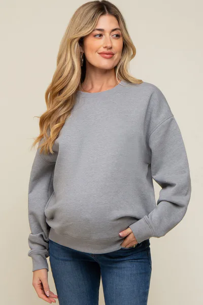 PinkBlush Heather Grey Soft Knit Fleece Lined Maternity Sweatshirt