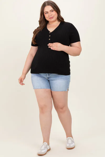 PinkBlush Blue Cut Hem Maternity Plus Jean Shorts