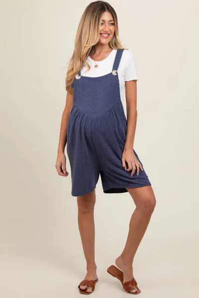 PinkBlush Navy Blue Ribbed Maternity Romper