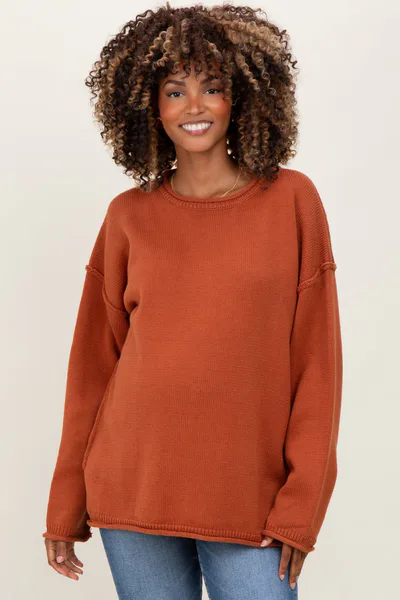 PinkBlush Brick Oversized Exposed Seam Maternity Sweater