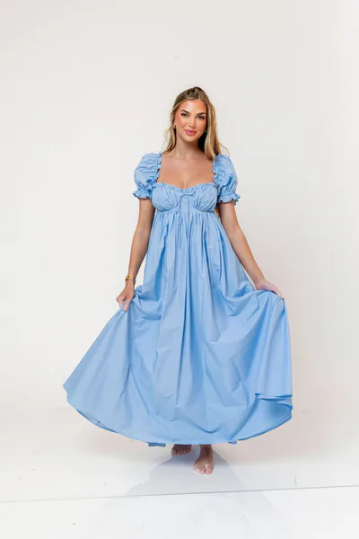 Worth Collective Olivia 100% Cotton Maxi Dress in Deep Blue - Bump Friendly