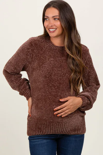 PinkBlush Brown Chenille Knit Maternity Sweater