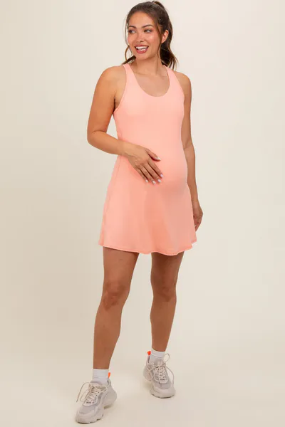 PinkBlush Peach Tennis Racerback Maternity Romper Dress
