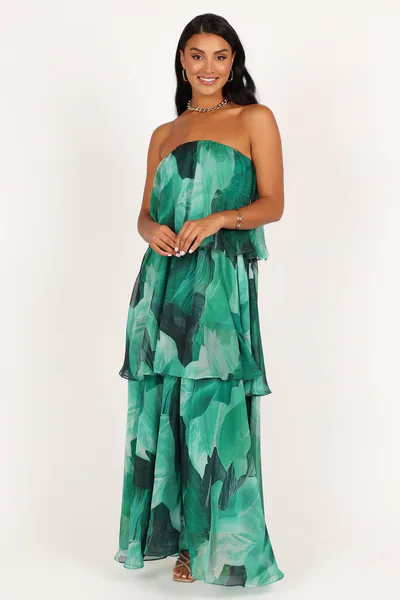 Petal & Pup Bloom Strapless Maxi Dress - Green Floral