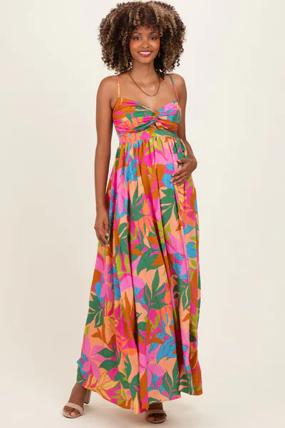 PinkBlush Brown Pink Multi Printed Maternity Maxi Dress