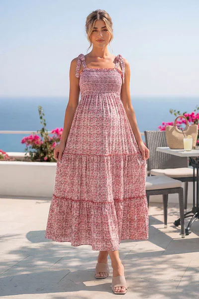 Summer Mae Floral Smocked Maternity Maxi Dress for Baby Shower & Babymoon