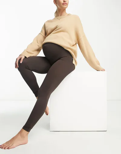 ASOS Mamalicious Maternity seamless legging in chocolate brown set