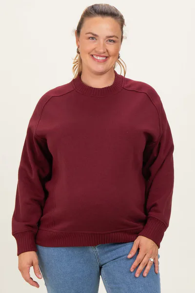 PinkBlush Burgundy Pullover Terry Maternity Plus Crewneck