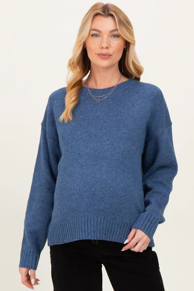 PinkBlush Blue Speckle Knit Crew Neck Maternity Sweater