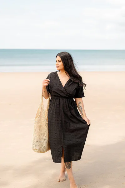 Close to the Heart Crossover Midi Dress - Black Dobby Spot