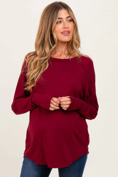 PinkBlush Burgundy Exposed Seam Long Sleeve Maternity Top