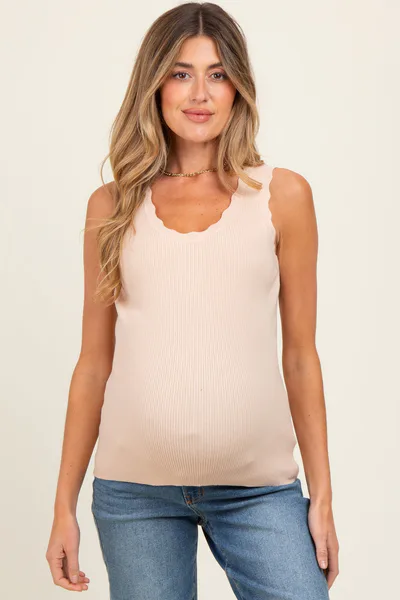 PinkBlush Peach Knit Scalloped Detail Maternity Tank Top