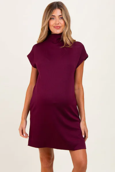 PinkBlush Plum Mock Neck Maternity Mini Dress