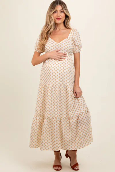 PinkBlush Yellow Floral Tiered Maternity Maxi Dress