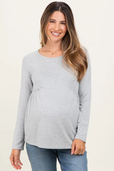 PinkBlush Heather Grey French Terry Long Sleeve Scoop Neck Maternity Top