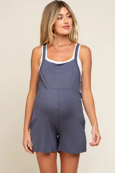 PinkBlush Blue Front Pocket Overall Knit Maternity Romper