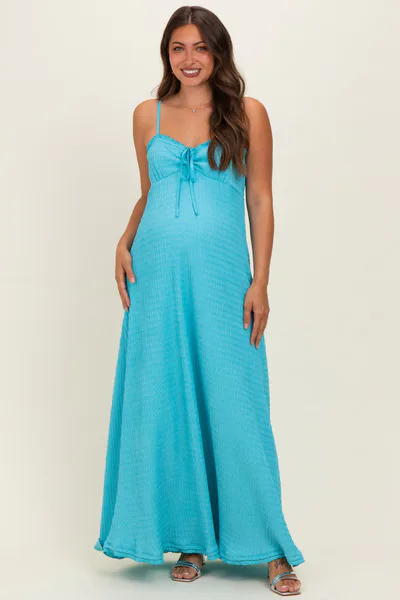PinkBlush Aqua Knit Contrast Stitch Detail Maternity Midi Dress