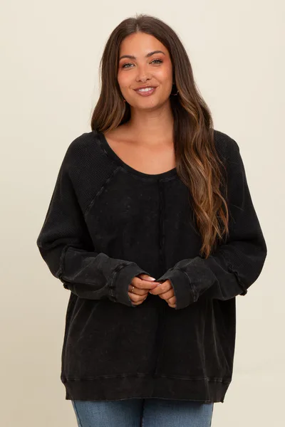 PinkBlush Charcoal Mixed Knit Raw Hem Maternity Pullover Top