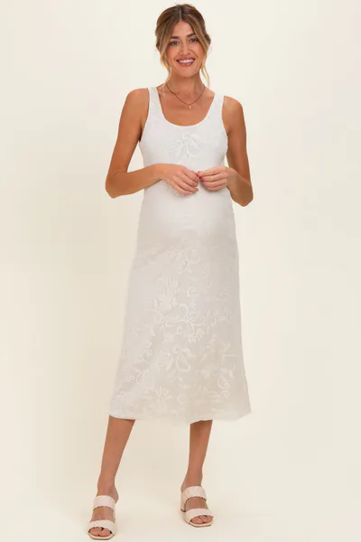 PinkBlush Ivory Floral Jacquard Mesh Maternity Midi Dress