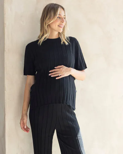 Angel Maternity Alexis Side Split Maternity Top in Black