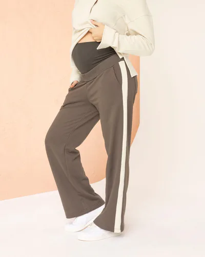 Angel Maternity Ines Colour Contrast Side Cotton Maternity Pants In Khaki