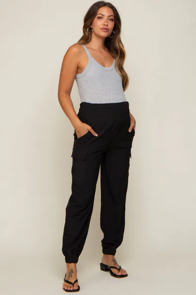 PinkBlush Black Cargo Pocket Maternity Joggers