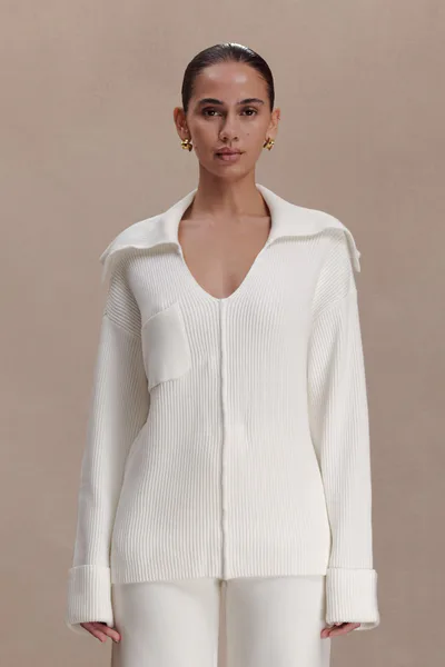 MESHKI Bianka V Neck Knit Jumper - Off White