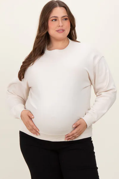PinkBlush Cream Basic Fleece Crewneck Maternity Sweatshirt