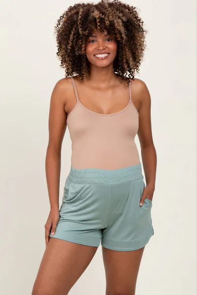 PinkBlush Light Olive Basic Rounded Hem Maternity Shorts