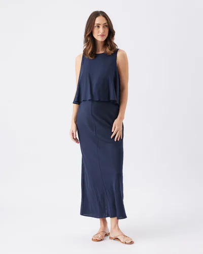 Ripe Maternity Lena Linen Nursing Dress  Navy