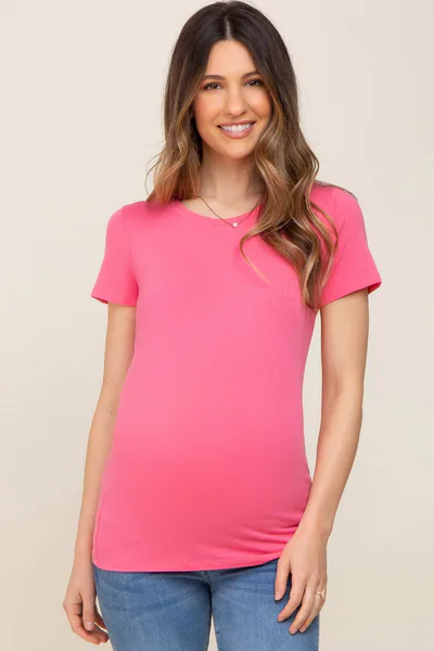 PinkBlush Fuchsia Basic Crew Neck Maternity Tee